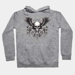 Gothic Angel Wings, Skull, Roses, Grunge Rocker Hoodie